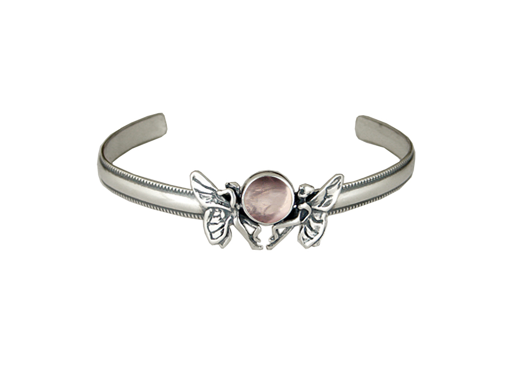 Sterling Silver Double Fairy Cuff Bracelet With Rose Quartz